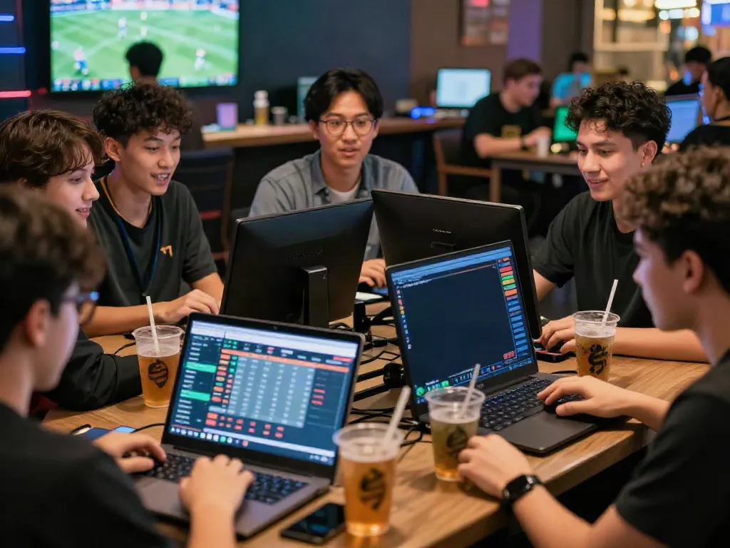 Engaging players enjoying online betting on sin 88 platform with vibrant sports event graphics.