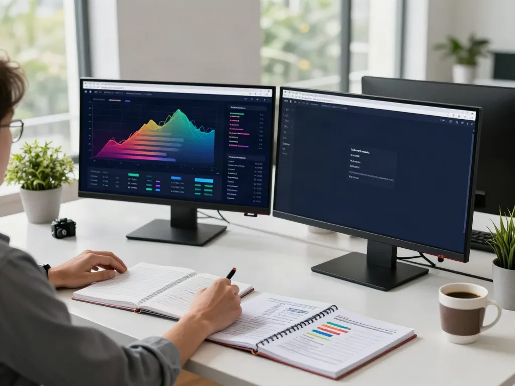 SEO professional analyzing instant indexing strategies in a modern office.