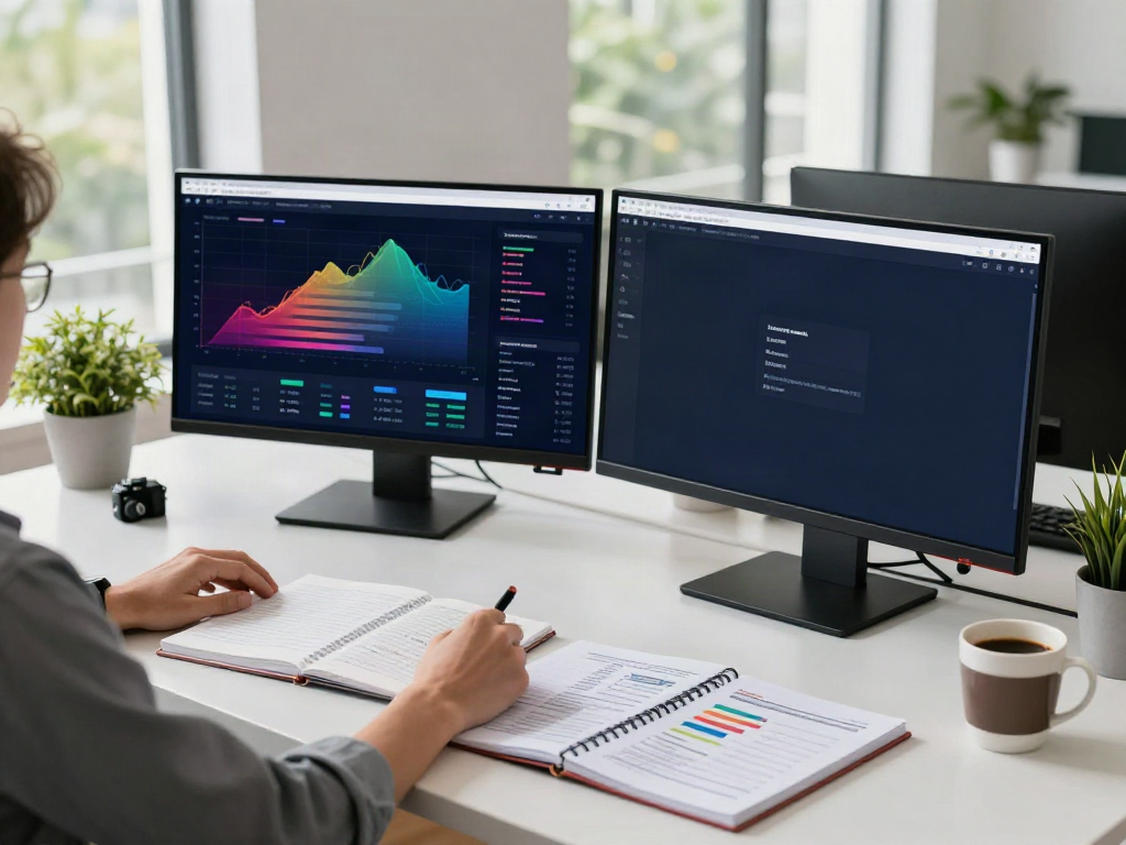 SEO professional analyzing instant indexing strategies in a modern office.