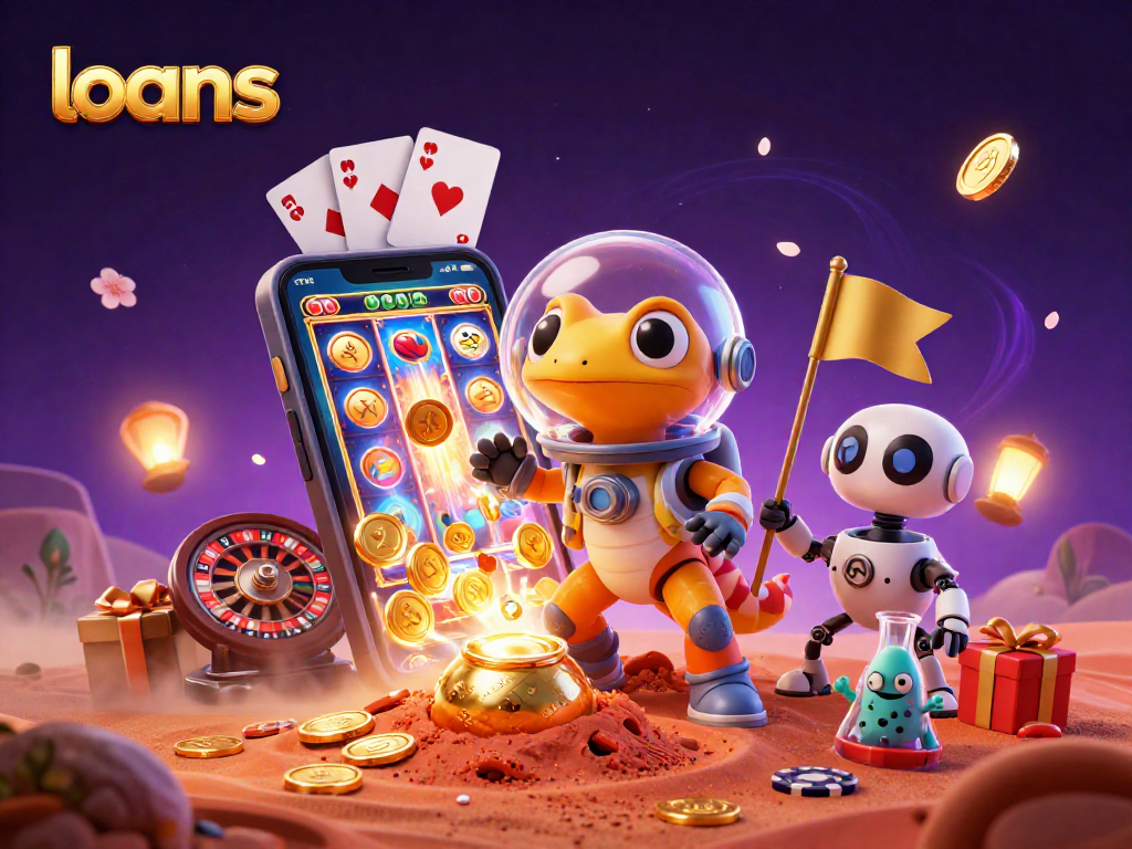 Experience thrilling loans with a Martian gecko in a vibrant casino adventure.