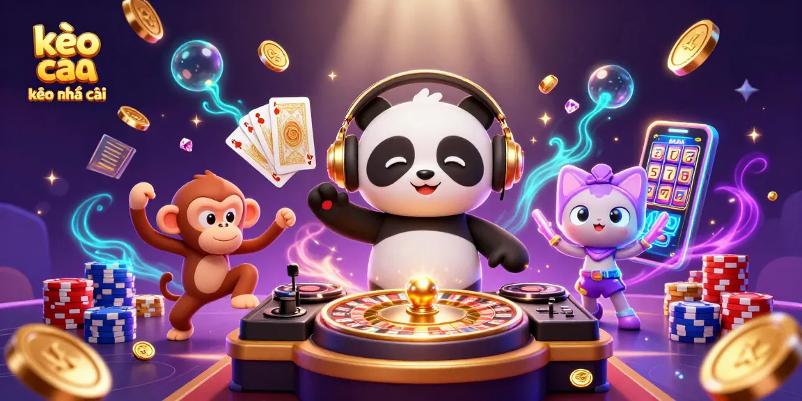 Experience thrilling kèo nhà cái action with a DJ panda, breakdancing monkey, and rave kitten in an electrifying casino scene.