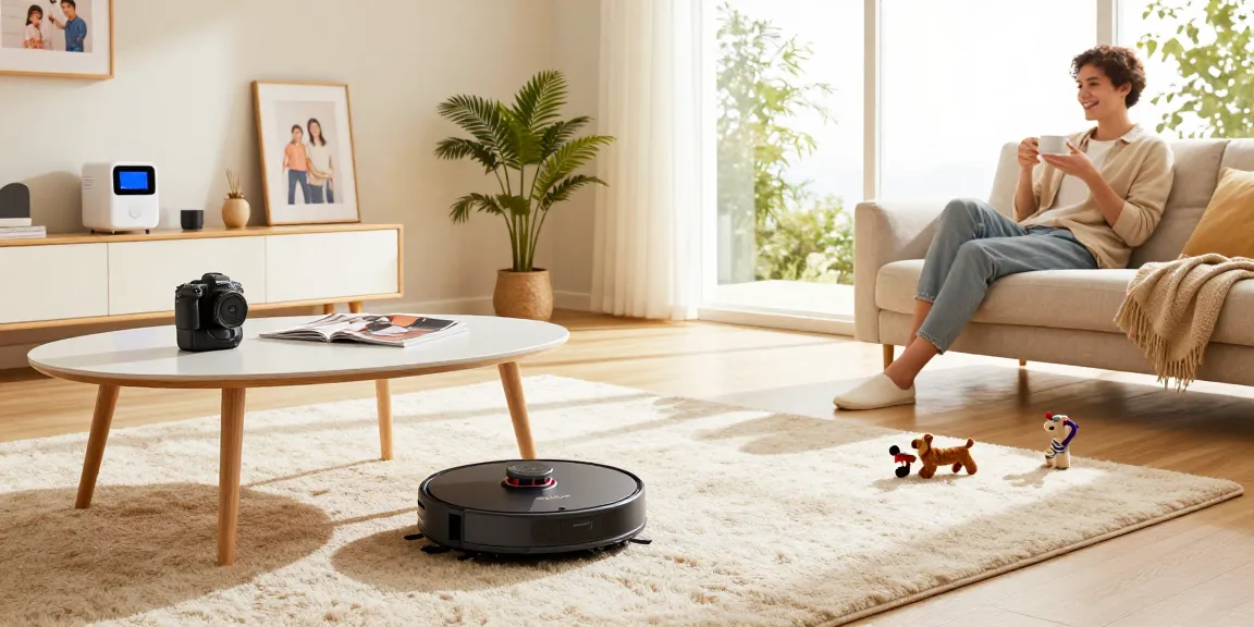 The best robot vacuum 2026 efficiently cleans a modern living room, highlighting smart home integration with a cozy atmosphere.