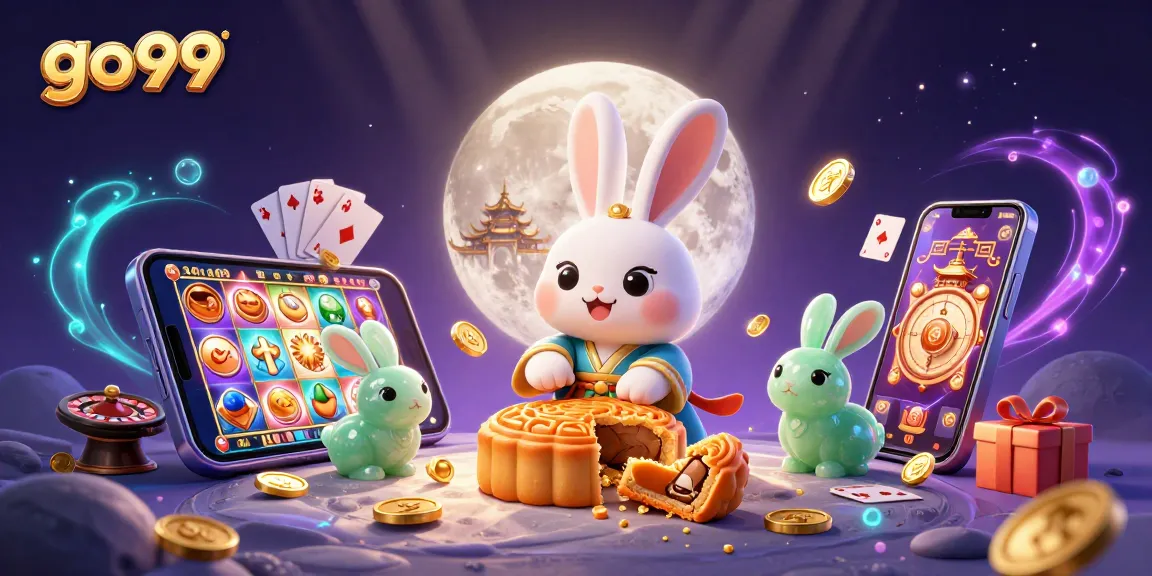 Experience thrilling gaming action with go99, featuring a dynamic scene of a moon rabbit and casino elements.