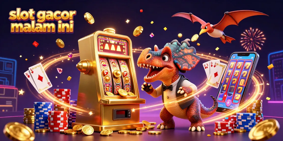 Experience the excitement of slot gacor malam ini with a dynamic 3D scene featuring dinosaurs in a casino setting.