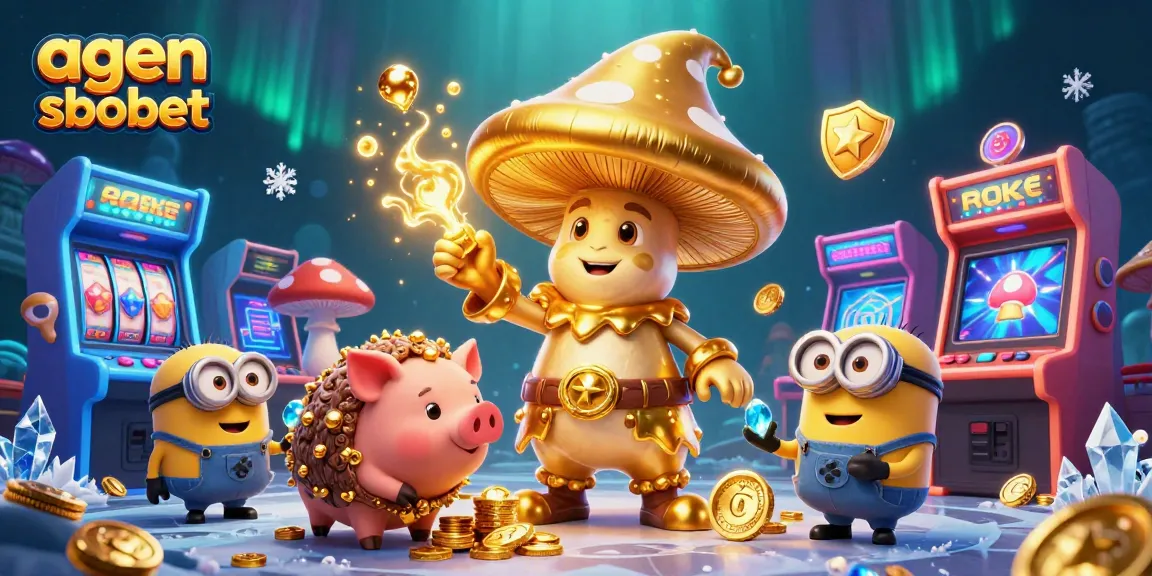 Experience golden gaming adventures with agen sbobet as a magical mushroom wizard conjures treasures.