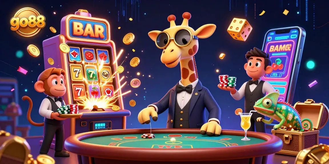 Engage in winning strategies with go88 at this vibrant 3D casino scene bursting with energy and excitement.