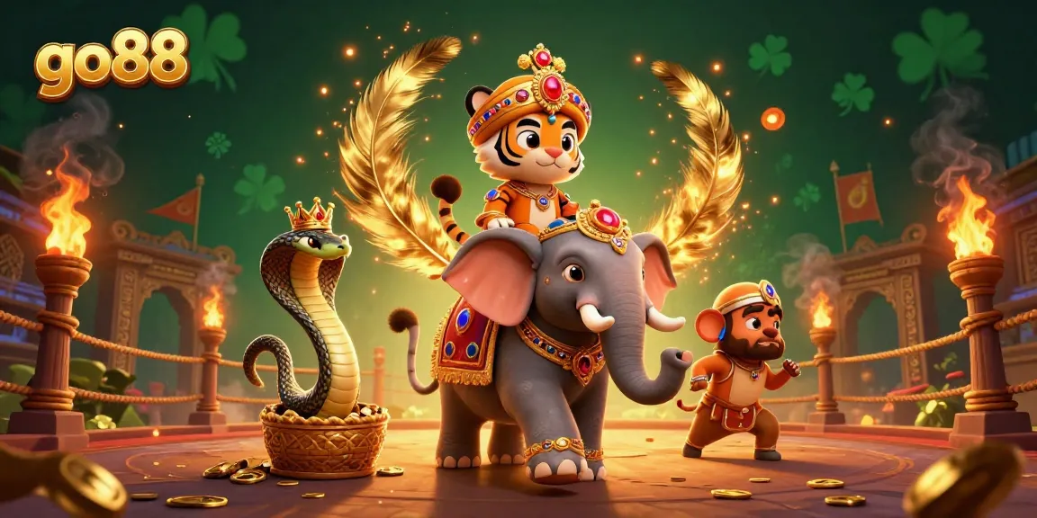 Engage in thrilling gameplay at go88 with a vibrant 3D casino scene featuring a majestic maharaja tiger.